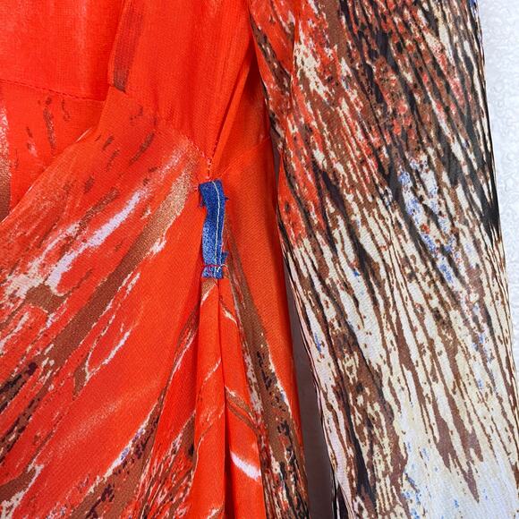 A. B Collection Womens Size Medium Orange Blue Beaded Asymmetric Tunic Blouse - Picture 8 of 8